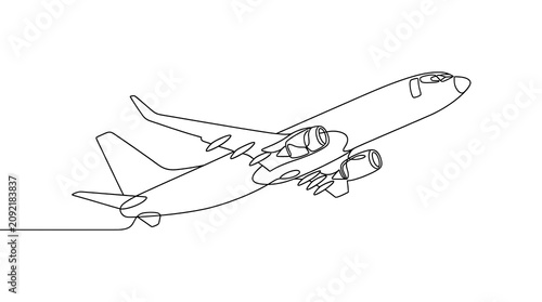 Continuous Line Drawing of a Passenger Airplane in Flight