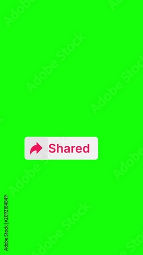 Share Button Animation Pack Green Screen Vertical 4K.  The animation begins with a share arrow icon and the word “Share,” then changes to a colored “Shared” confirmation state.