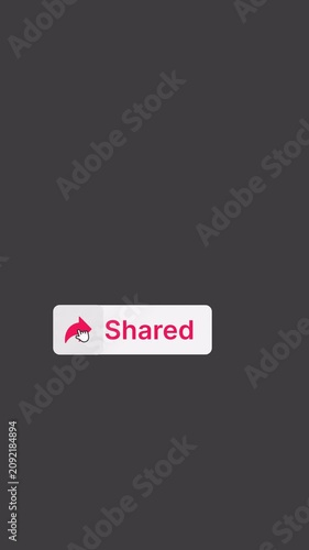 Share Button Animation Pack Vertical Alpha Channel 4K.  Includes two variations showing a transition from “Share” to “Shared” with a color-changing arrow icon and text. 