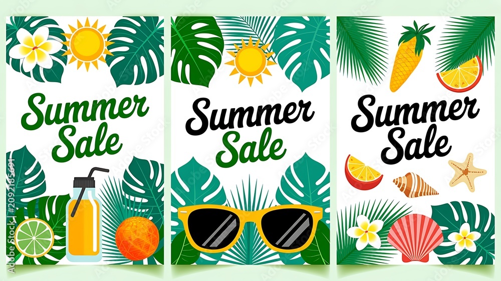 Obraz premium Collection of abstract background designs, summer sale, social media promotional content