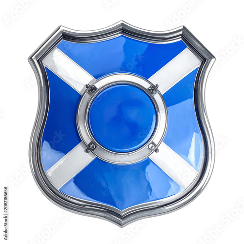 Shiny Blue and White Scottish Flag Shield Isolated on White Background