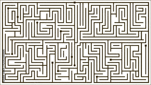 Foto Complex rectangular maze pattern, intricate black and white labyrinth puzzle, ge