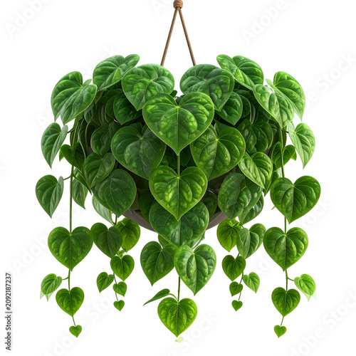 Lush Heart-Shaped Hanging Plant with Green Leaves Isolated on White