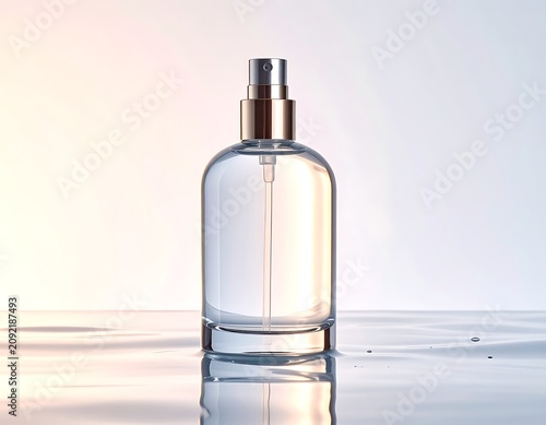 Empty clear glass perfume bottle isolated.