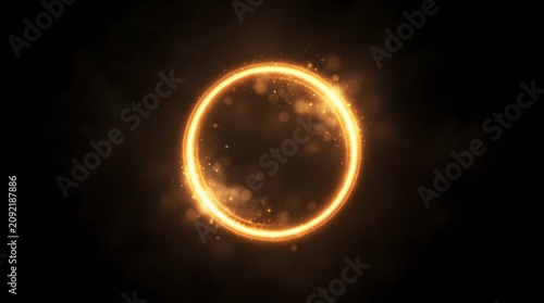 A glowing ring of light shines brightly in a dark space with particles around it