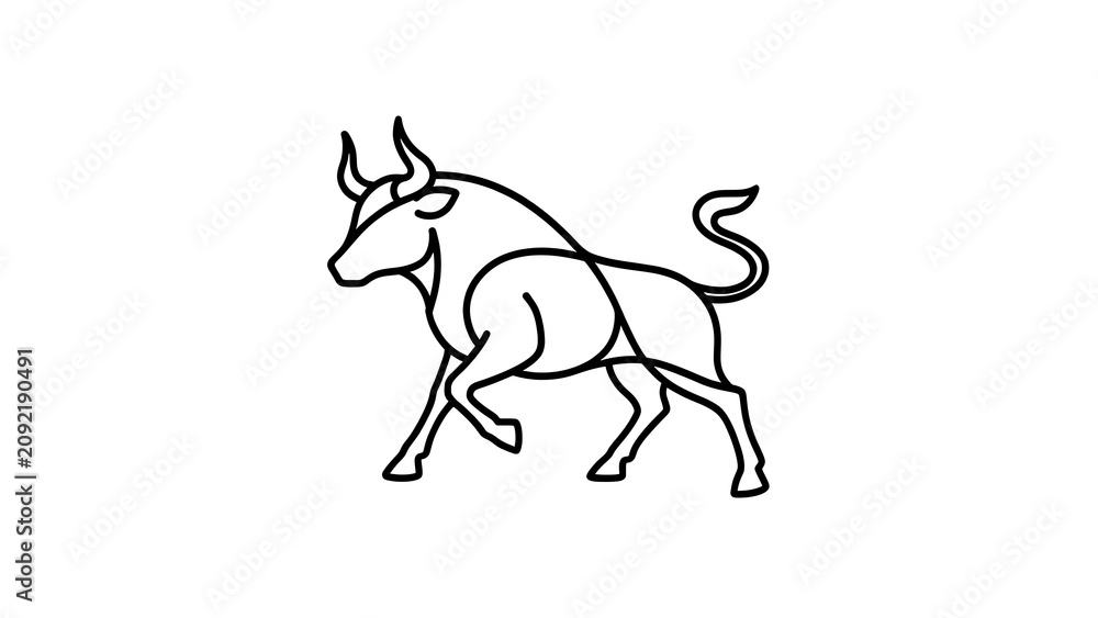 Fototapeta premium Minimalist bull illustration on white background.