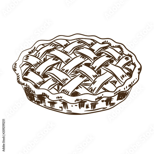 Cuadro en lienzo Hand drawn sketch of a whole delicious homemade lattice pie