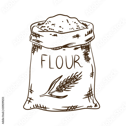 Vintage sketch of flour sack with wheat ear illustration