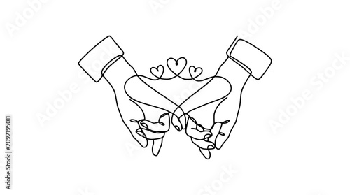 Foto Continuous line drawing of hands holding pinkies with hearts, symbolizing love a