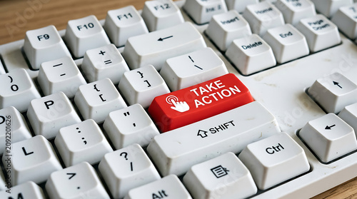 Take Action Keyboard Button – Business Decision, Call to Action and Productivity Concept