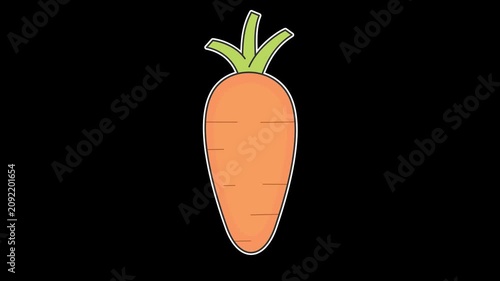 Seamless looping animation of a bouncing carrot for healthy food and Thanksgiving harvest concepts. Flat style sticker design element isolated on transparent alpha channel background