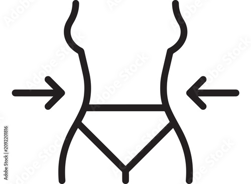 Принти на полотні Minimal Black and White Line Art Sketch of a Flexible Belt Waist Icon with Arrow