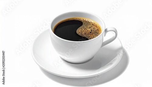 Kaffeetasse mit heißem Kaffee auf weißem Hintergrund