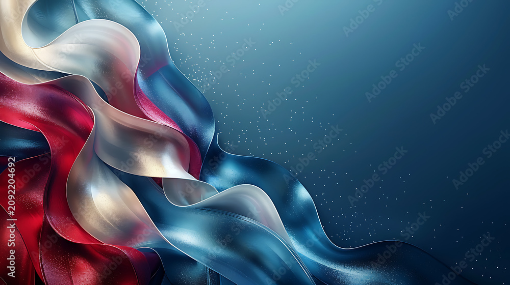 Obraz premium 3D Abstract Metallic Waves in Red White Blue for Modern US Patriotic Holiday Tech Background Asset