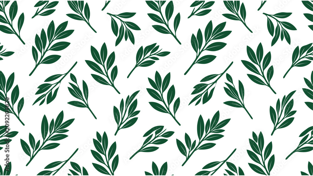 Fototapeta premium Seamless pattern with hand drawn green leaf branches for nature inspired design projects