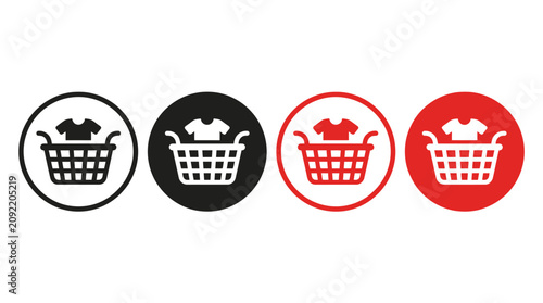 Laundry Basket Icons Set with T-Shirt Symbol