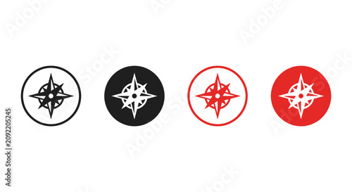 Compass Rose Icon Set in Black and Red
