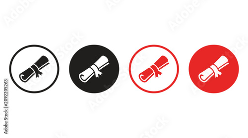 Diploma Scroll Icon Set in Black and Red Variations
