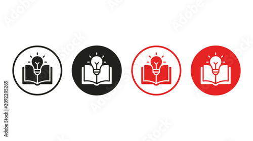 Creative Education Icon Set with Book and Light Bulb Symbols