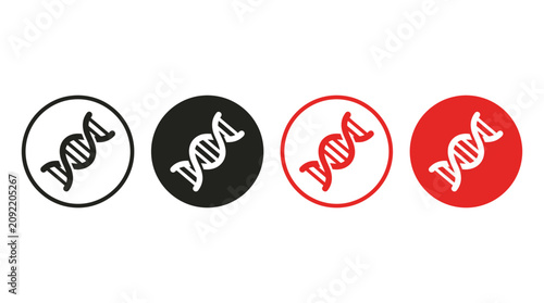 DNA Helix Icon Set in Black and Red Variations