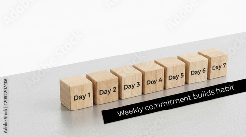 Wooden blocks arranged in a weekly commitment plan