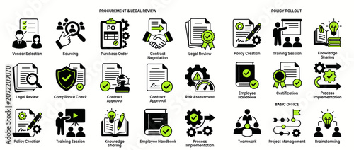 Business Process Icons: Procurement, Legal Review, Policy Rollout, Office Workflow