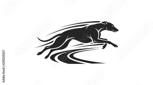 Tableau sur toile Dynamic greyhound silhouette with speed motion lines.