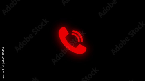 Glowing red phone call icon ringing animation on white background 4 k video....