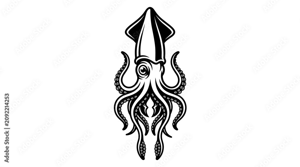 Obraz premium Stylized illustration of a Kraken squid with tentacles.