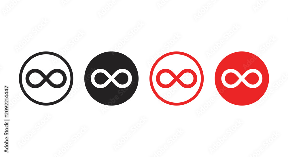 Fototapeta premium Infinity Symbol Vector Icons Set in Black and Red