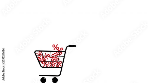 Shopping cart with falling percentage signs sale animation. Ideal for retail sale promotions, e-commerce marketing, black friday events, discount advertising, shopping apps, financial infographics.