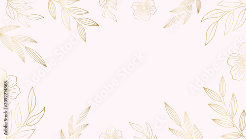 Elegant gold floral frame on a soft pastel pink background.