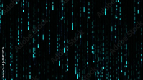 Falling Blue Binary Code Rain on Dark Screen - Digital Data Stream