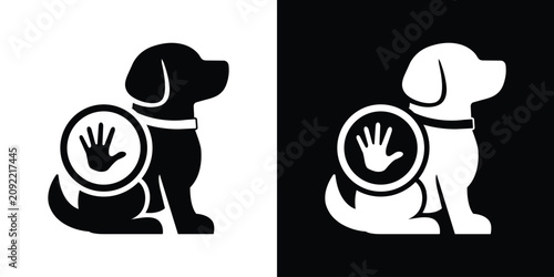 Foto Sitting dog icon paired with a human hand badge