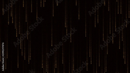 Golden Alphanumeric Matrix Rain: Encrypted Data Stream on Black