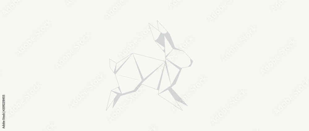 Obraz premium Origami Rabbit Silhouette, Geometric Animal Art, Minimalist White Background
