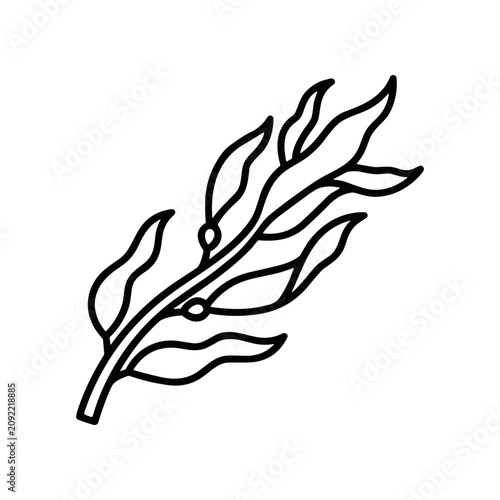 Simple black line art leaf branch.