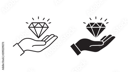 Diamond held in a hand illustrates luxury and high value in a simple icon format.