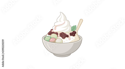 Bowl of dessert with ice cream.