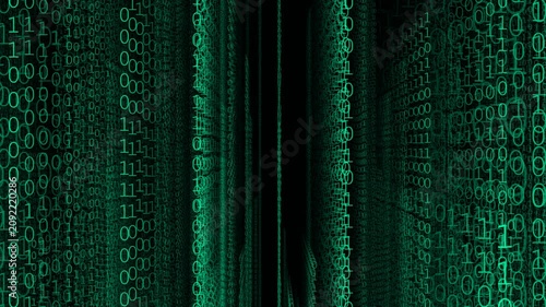 Immersive 3D Binary Code Tunnel - Abstract Digital Data Flow