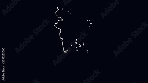 Minimalist White Outline Map of Bangladesh on Black Background