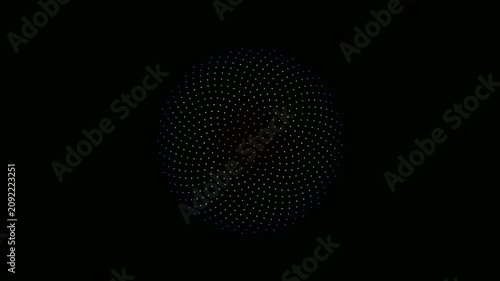 Multicolored Dot Sphere: Concentric RGB Grid on Black Background