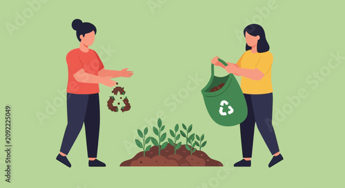 People composting & planting 🌱 recycling, eco-friendly lifestyle illustration