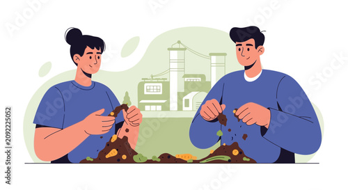 People composting organic waste, sustainable farming, and eco-friendly lifestyle.
