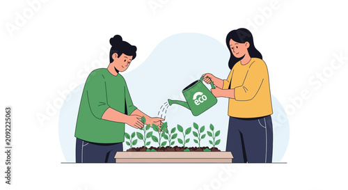 People planting seedlings, eco friendly gardening, sustainable living concept