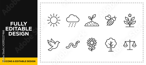 Cuadro en lienzo flat vector illustration line art icon bundle set design displaying nature envir
