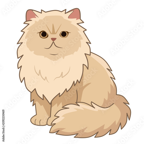 Cute fluffy persian cat sitting flat vector illustration