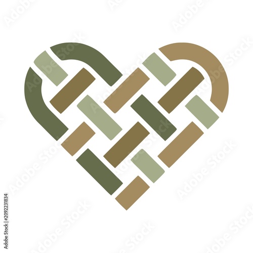 Foto Abstract woven heart shape illustration in earthy green and brown tones with abs