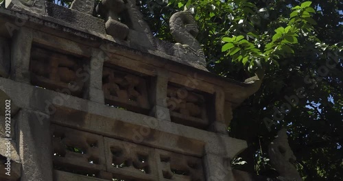 Close-up of ancient stone archway with stone carvings