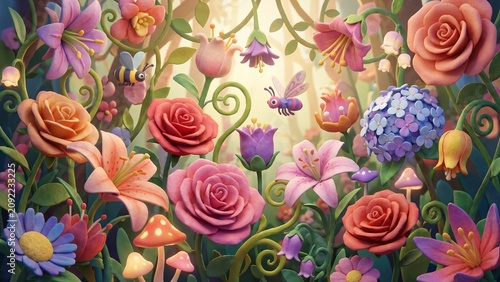 Magical Claymation Flower Garden with Bees and Mushrooms